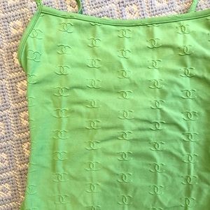 CHANEL vintage swimsuit green logo authentic